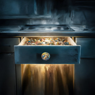 Förändrad Hund på konsmisk keramik Swirls Knopp