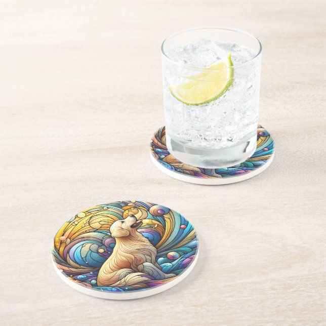 Förändrad Hund på konsmisk keramik Swirls Underlägg (Sidan)