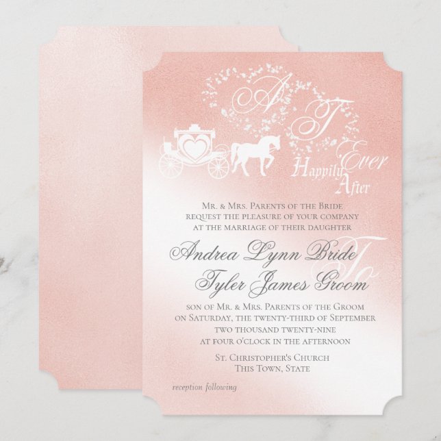 Förändrad inbjudan till  Rosa Fairy Tale Wedding (Fram/baksida)