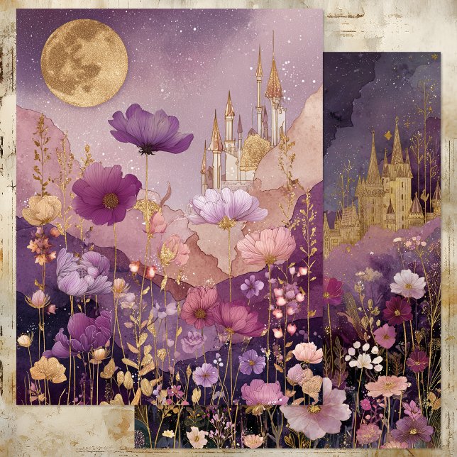 FÖRÄNDRAD KASTL I LILA MEADOW PAPPRA LAKAN (ENCHANTED CASTLE IN PURPLE MEADOW PAPER SHEET)