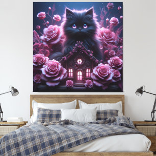 Förändrad Kitten Haven: 3D-Mörk Fantasy Art Print Canvastryck