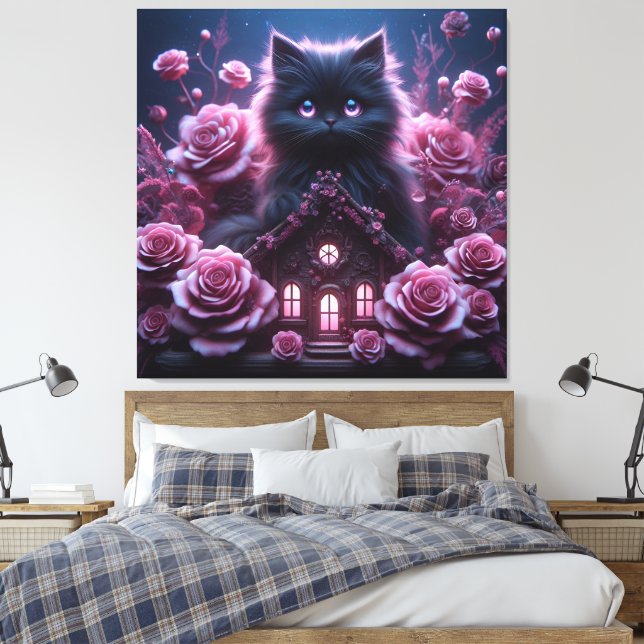 Förändrad Kitten Haven: 3D-Mörk Fantasy Art Print Canvastryck (Insitu (sovrum))
