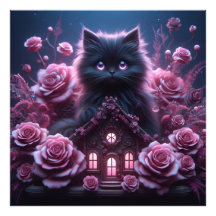 Förändrad Kitten Haven: 3D-Mörk Fantasy Art Print