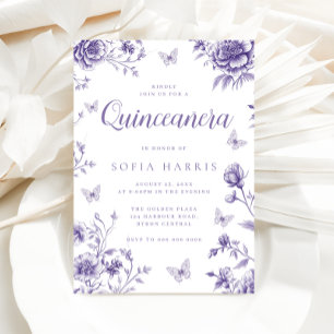 Förändrad Lila Blommigt Quinceanera 15:e födelseda Inbjudningar