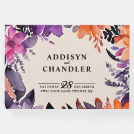 Förändrad Lila + Orange Blommigt Halloween Bröllop Gästböcker