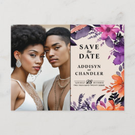 Förändrad Lila + Orange Blommigt Halloween Bröllop Helg Vykort