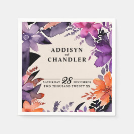 Förändrad Lila + Orange Blommigt Halloween Bröllop Pappersservett