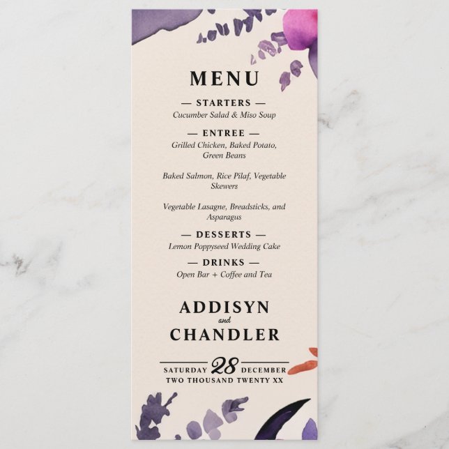 Förändrad Lila + Orange Blommigt Halloween Bröllop Program (Framsida)