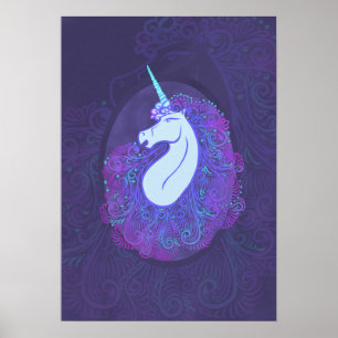 Förändrad Lila Unicorn Mystical Fantasy Art Poster