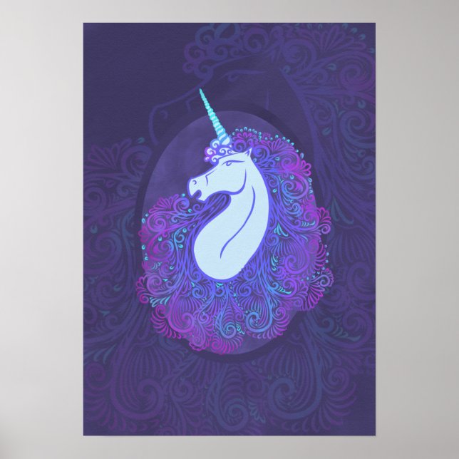 Förändrad Lila Unicorn | Mystical Fantasy Art Poster (Framsidan)