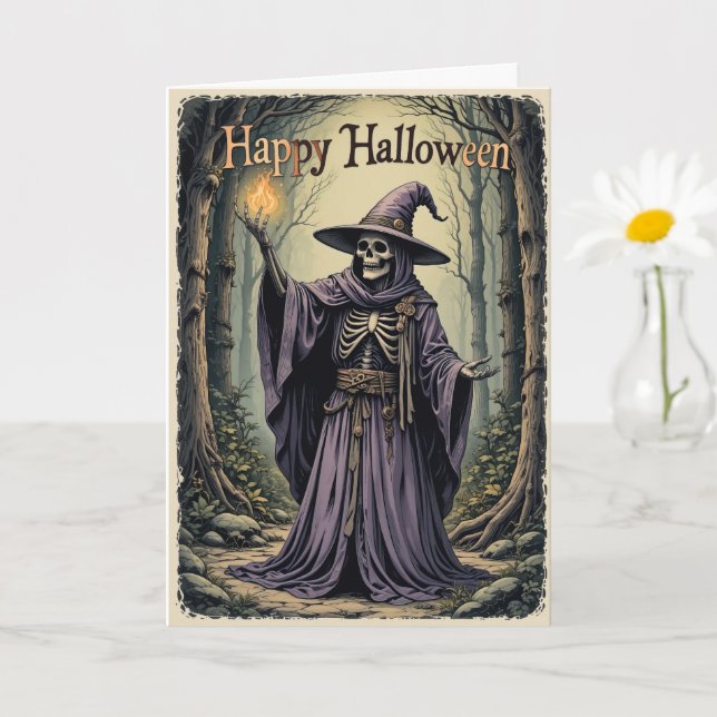 Förändrad Lila Witch Halloween Hälsning Mystical Kort (Liten växt)