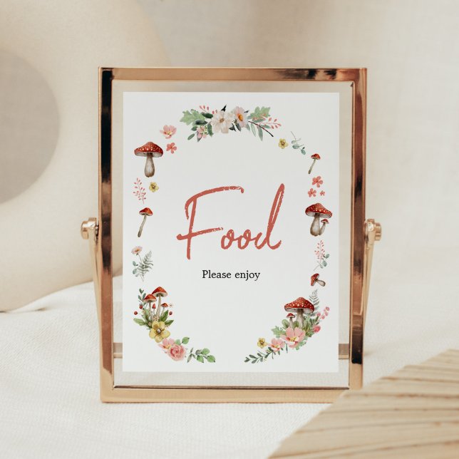 Förändrad mat för Wildblomma Mushroom Baby Shower Poster (Enchanted Mushroom Baby Shower Food Sign)