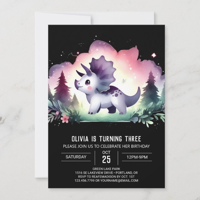 Förändrad modern triceratops Birthday Inbjudningar (Framsida)