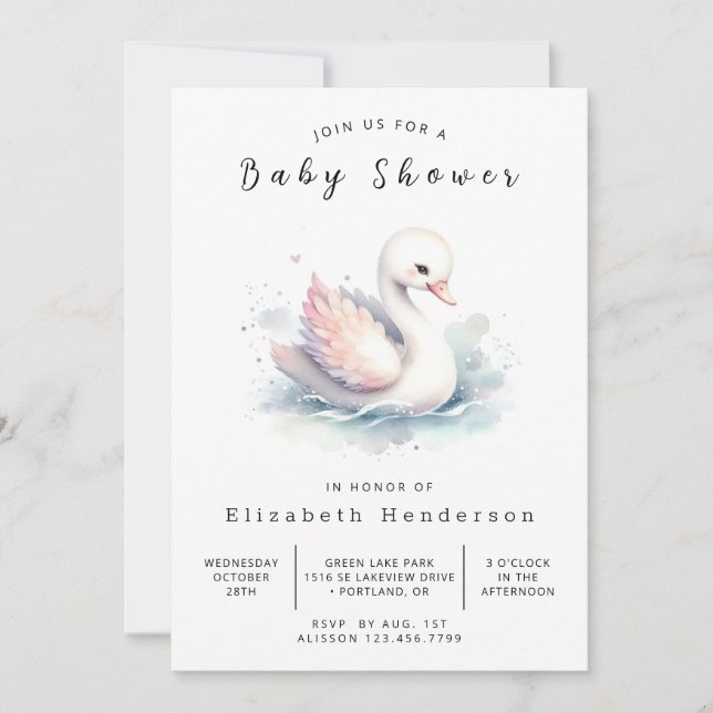 Förändrad Online Svan Baby Shower Inbjudningar (Framsida)