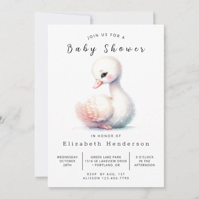 Förändrad Online Svan Baby Shower Inbjudningar (Framsida)