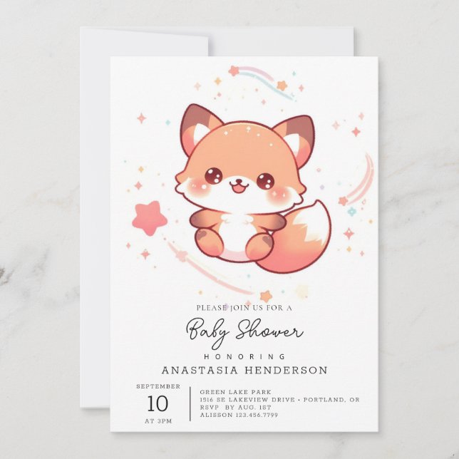 Förändrad Pastel Fox Baby Shower Inbjudningar (Framsida)