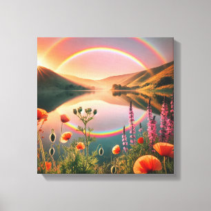 Förändrad reflektion: Dubbla Rainbow Oasis Canvastryck