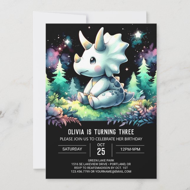 Förändrad Roligt Triceratops Birthday Inbjudningar (Framsida)