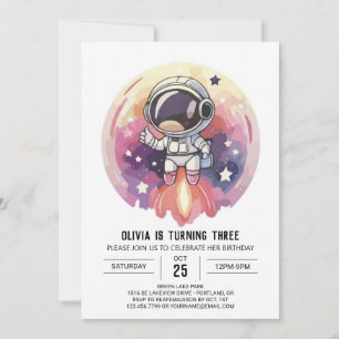 Förändrad Rosa Äventyr Astronaut Birthday Inbjudningar