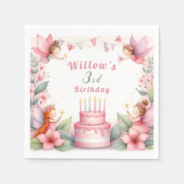 Förändrad Rosa Fairy-trädgård - födelsedag Pappersservett (Framsidan)