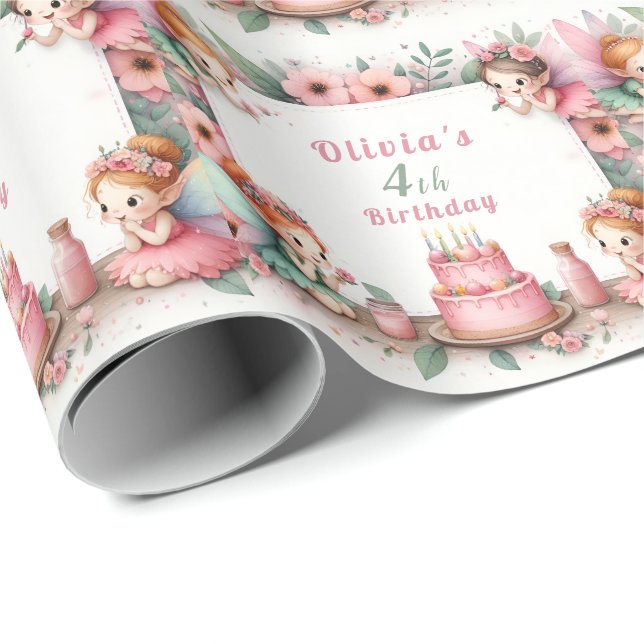 Förändrad Rosa Fairy-trädgård - födelsedag Presentpapper (Rullad Hörn)