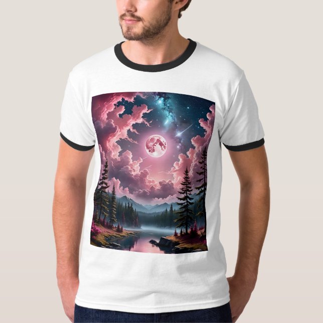Förändrad Rosa Måne Forest Tshirt Design T Shirt (Framsida)
