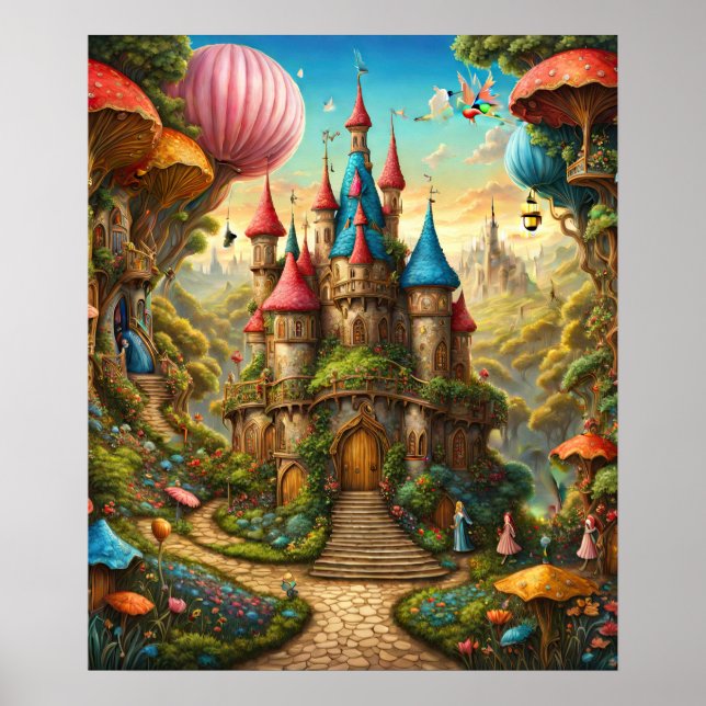 Förändrad skog med Fairytale Castle Poster (Framsidan)