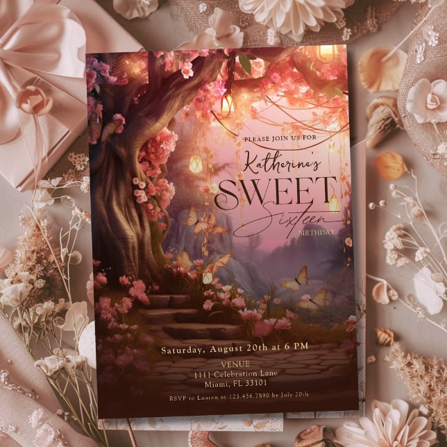 Förändrad skogsglöd Fantasy Woodland Sweet 16 Inbjudningar (Enchanted Forest Glow Fantasy Woodland Sweet 16 Invitation)