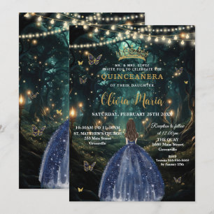 Förändrad skogsmarin blå klänning Quinceañera 16 Inbjudningar