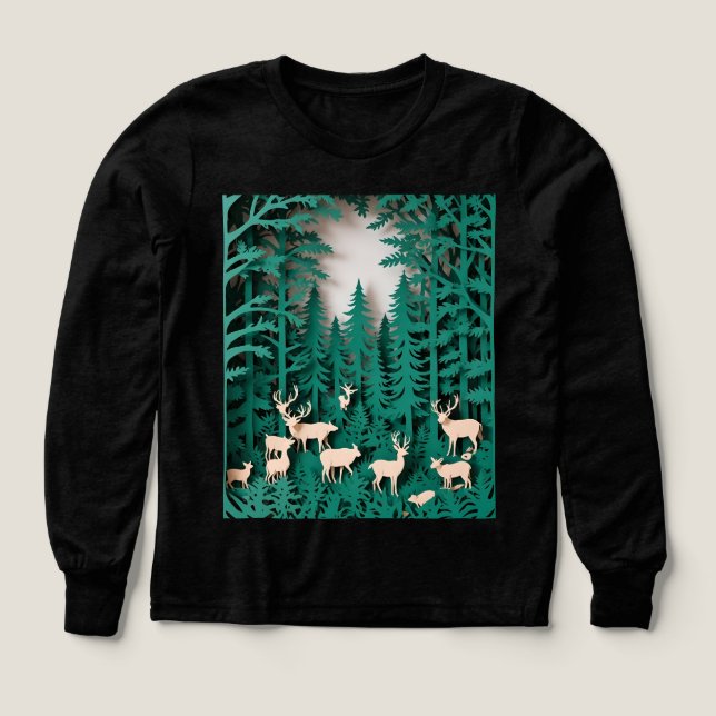 Förändrad skogsmark - Papper Hjort, klippt skog T Shirt (Design framsida)