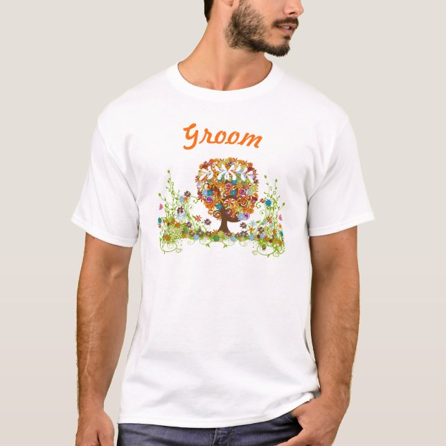 Förändrad skogssida Gren Groom Bröllop T-shirt (Framsida)