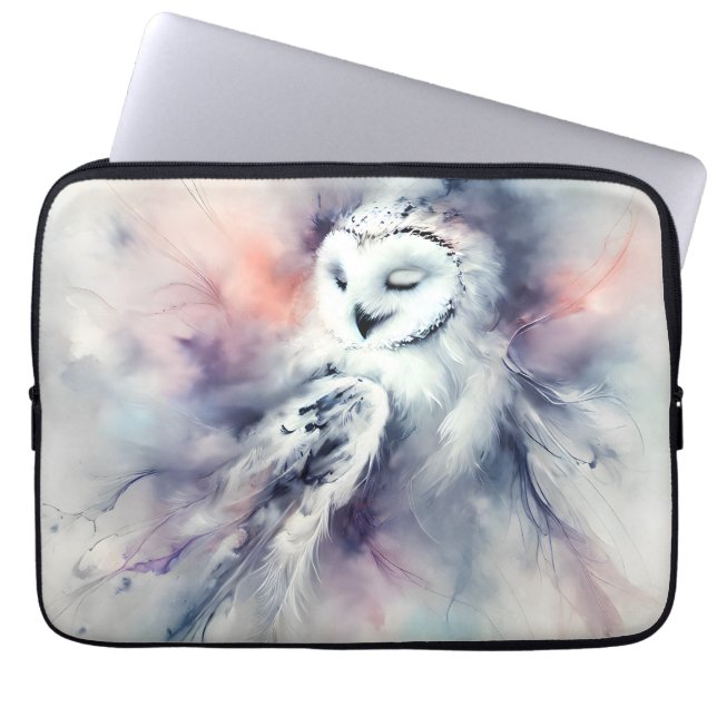 Förändrad Snowy Uggla i Watercolor Laptop Fodral (Framsidan)