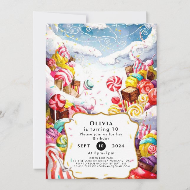 Förändrad Sprinkle Candyland Birthday Inbjudningar (Framsida)