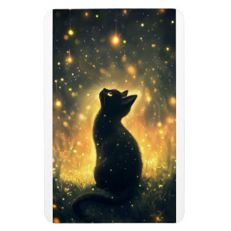 Förändrad svart katt med Fireflies Artwork Magnet