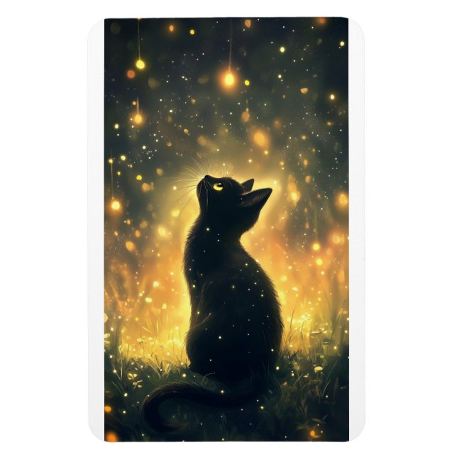 Förändrad svart katt med Fireflies Artwork Magnet (Vertikal)