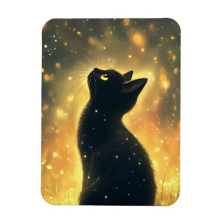 Förändrad svart katt med Fireflies Artwork Magnet