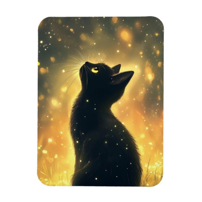 Förändrad svart katt med Fireflies Artwork Magnet (Vertikal)