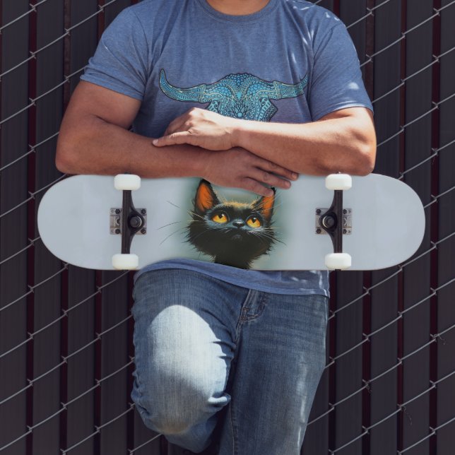 Förändrad svart katt mini skateboard bräda 18,5 cm (Utomhus 3)
