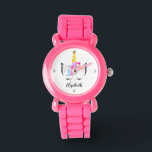 Förändrad tid: Personlig Unicorn Glittery Rosa Armbandsur<br><div class="desc">Beundra din lilla med Personligen "Enchanted Time" Unicorn Watch, en perfekt gåva till födelsedagar eller något speciellt tillfälle. Den här charmerande klockan har en vit regnbågsbunden enmajs, försedd med ett krona, blommigt accents och sömnig söta piskrapor, som ställs mot en glitter rosa bakgrund. Designat med barn i åtanke innehåller klockan...</div>