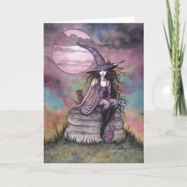 Förändrad Twilight Witch Cat Halloween Art Kort (Framsida)