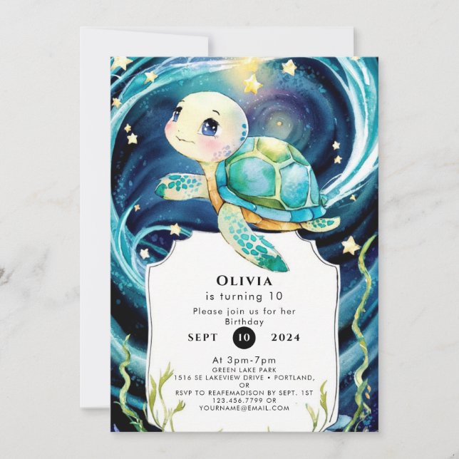 Förändrad under Sea Boho Turtle Birthday Inbjudningar (Framsida)