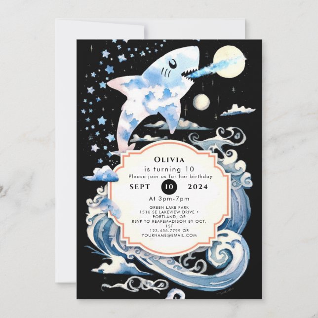 Förändrad undervattensungar, hajfödelsedag inbjudningar (Framsida)