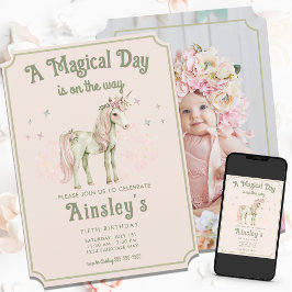 Förändrad Unicorn Personlig Photo Rosa Birthday Inbjudningar