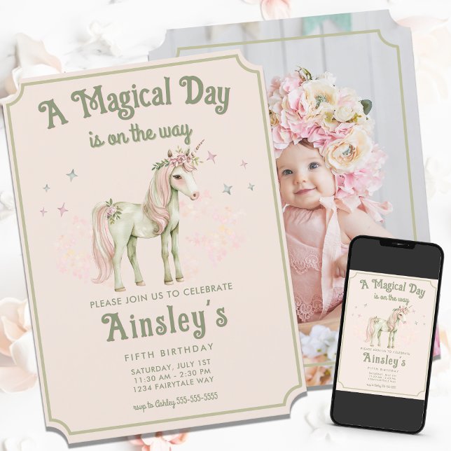 Förändrad Unicorn Personlig Photo Rosa Birthday Inbjudningar (Skapare uppladdad)