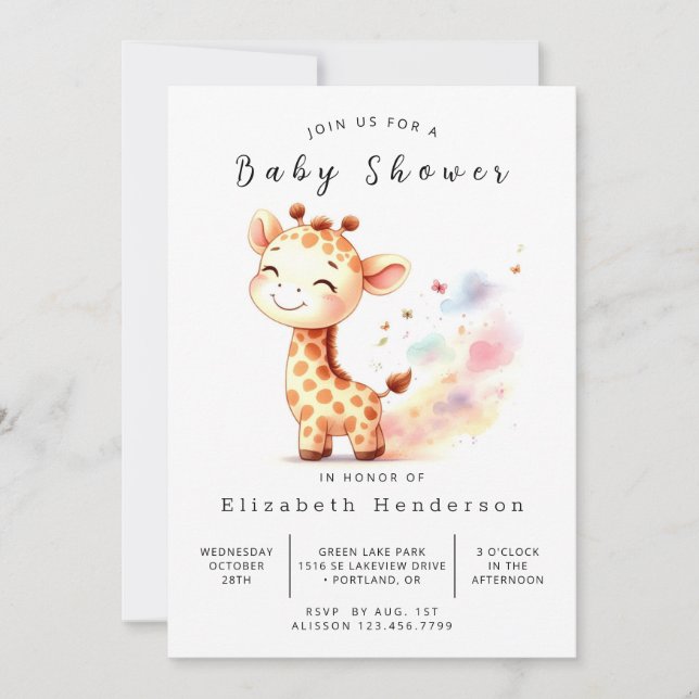 Förändrad utskrivbar Giraffe Baby Shower Inbjudningar (Framsida)