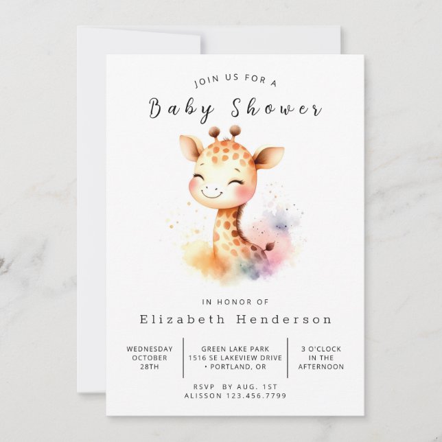 Förändrad utskrivbar Giraffe Baby Shower Inbjudningar (Framsida)