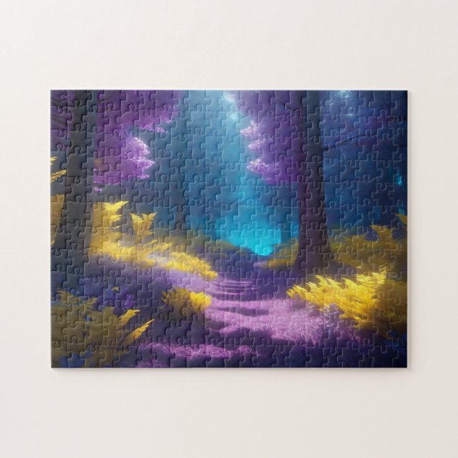 Förändrad Väg i Neon Lila och Guld Pussel (Horisontell)