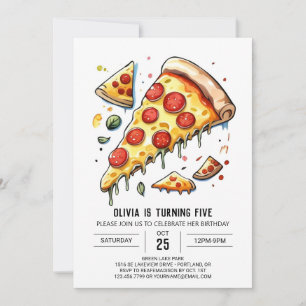 Förändrad vattenfärg Pizza Birthday Inbjudningar