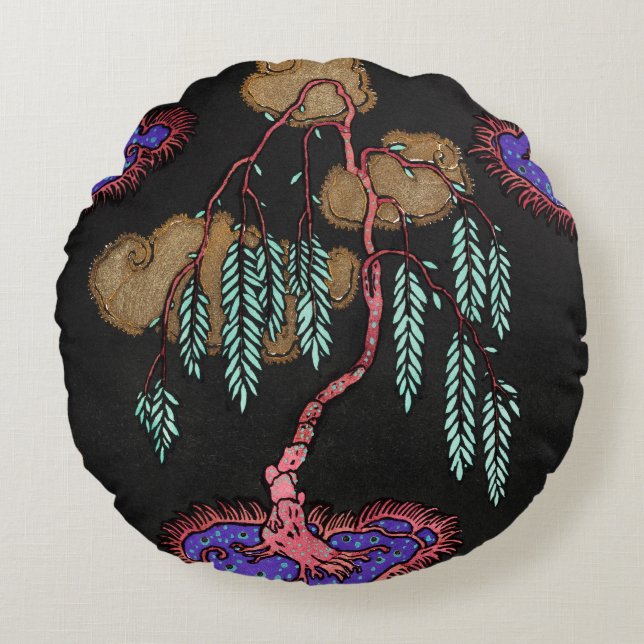 Förändrad Willow Dreamscape Art Deco Mönster Rund Kudde (Framsidan)