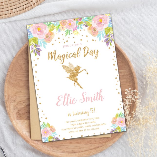 Förändrat Garden Party-kort Inbjudningar (Floral Pink Magical Fairy Birthday Invitations)